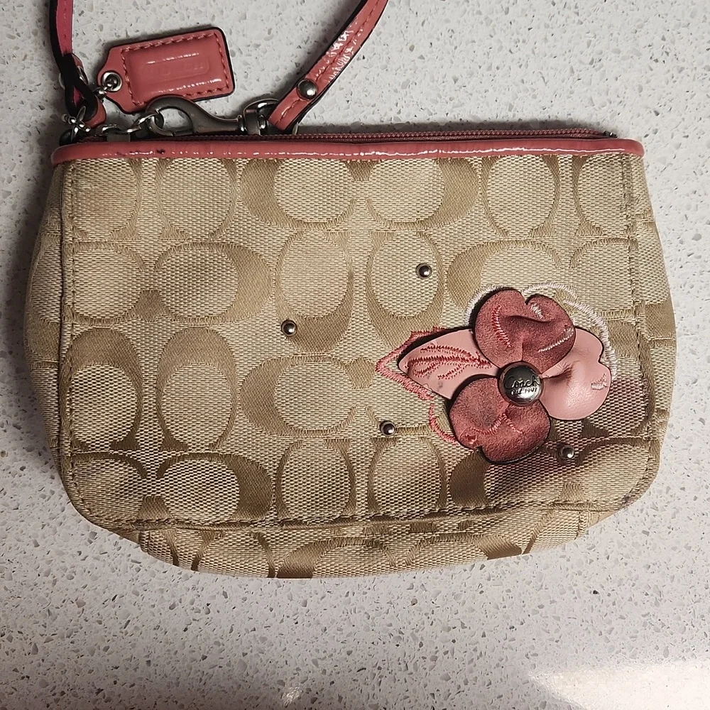 Coach Tan and Salmony Peachy Floral Detail